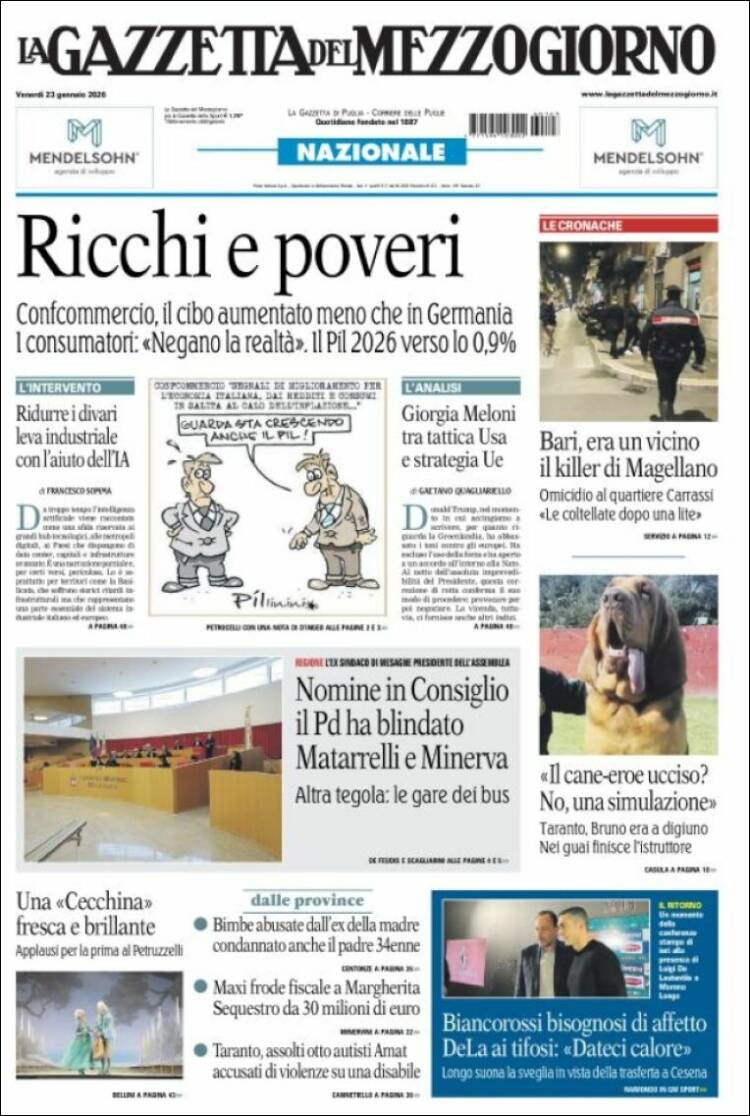 Portada de La Gazzetta del Mezzogiorno (Italia)