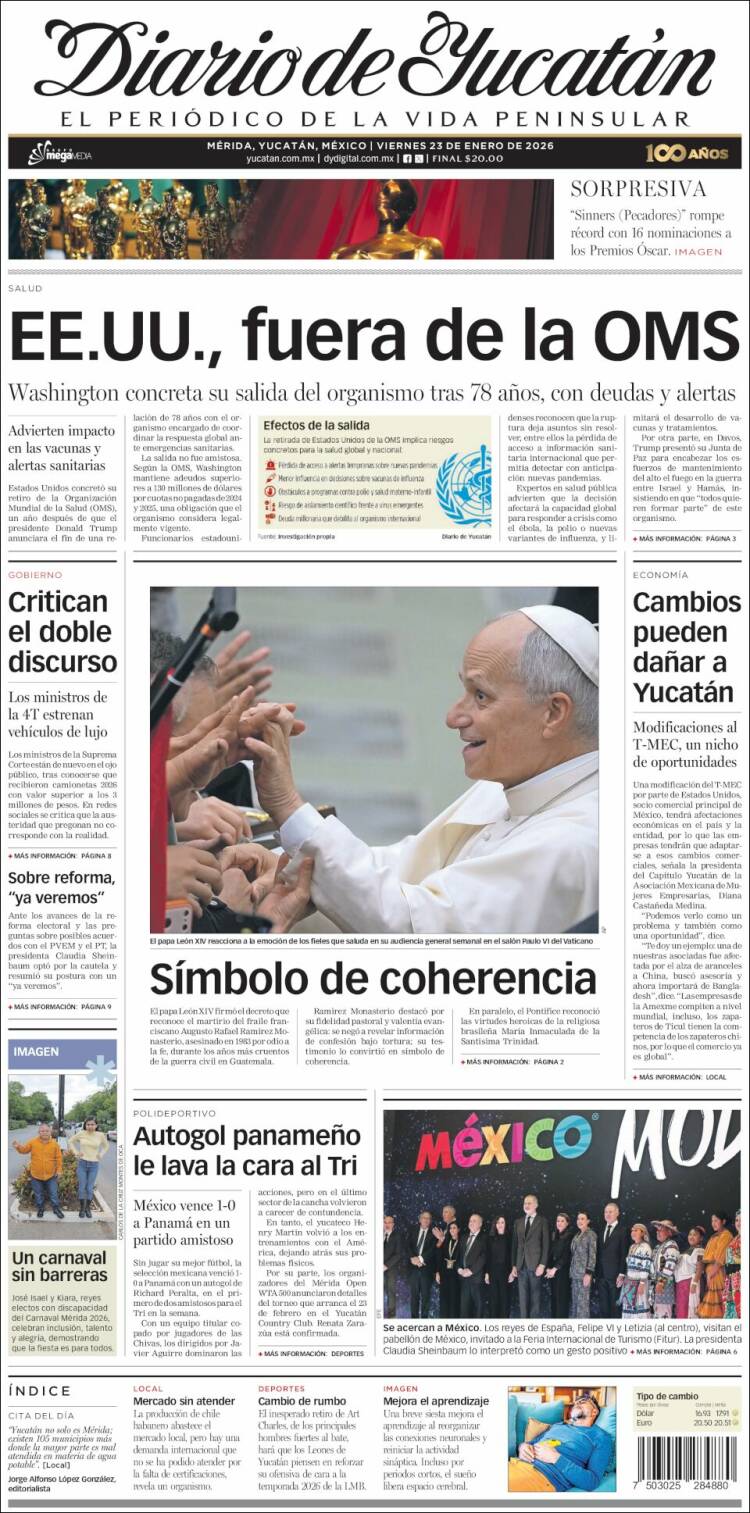 Portada de Diario de Yucatán (M&eacute;xico)