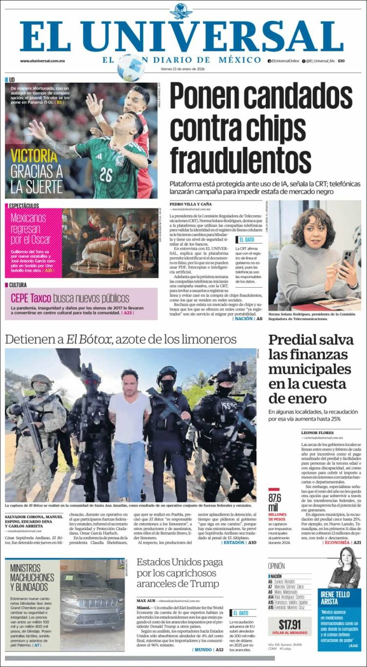 Portada de El Universal (M&eacute;xico)