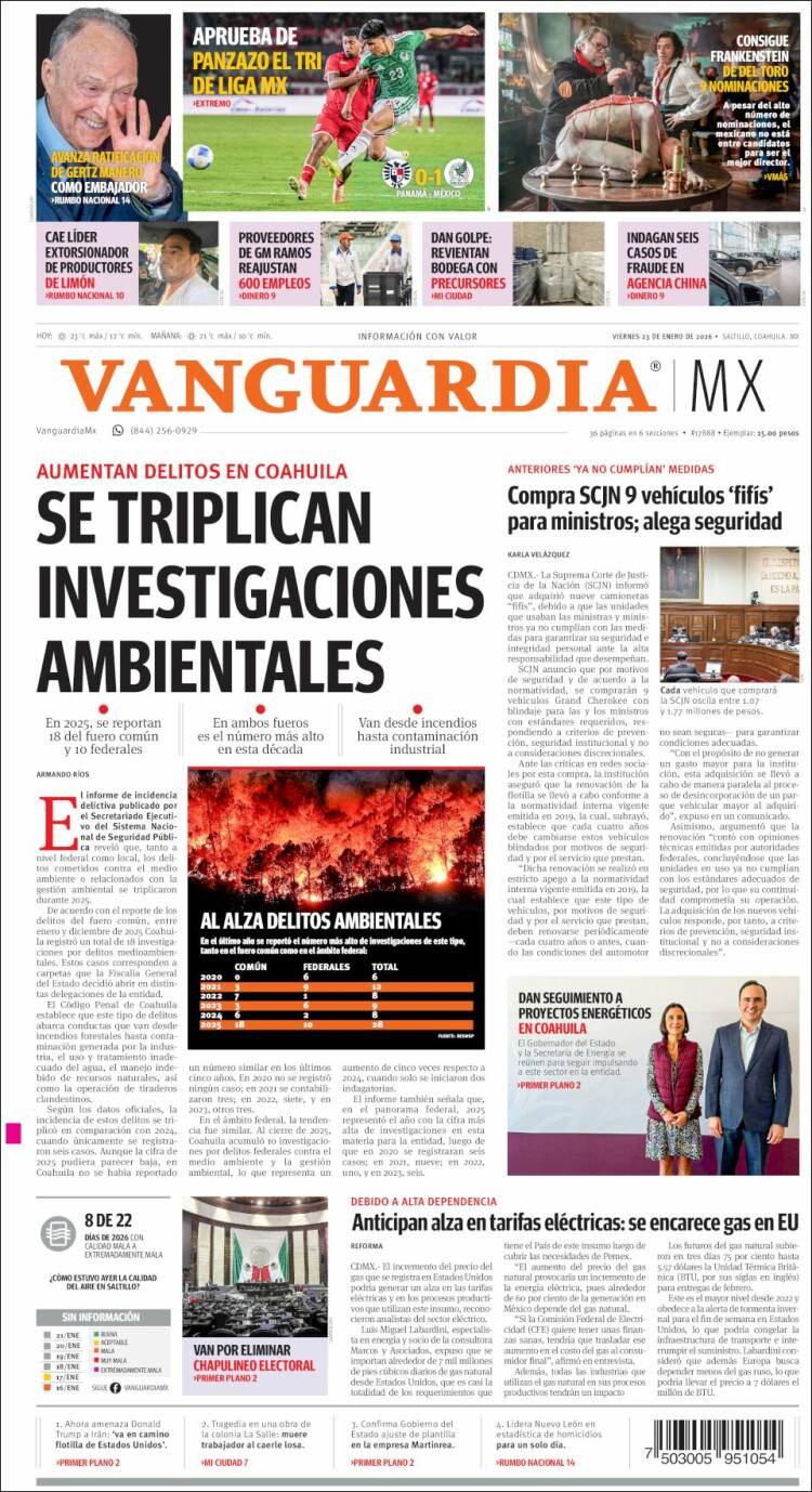 Portada de Vanguardia (M&eacute;xico)