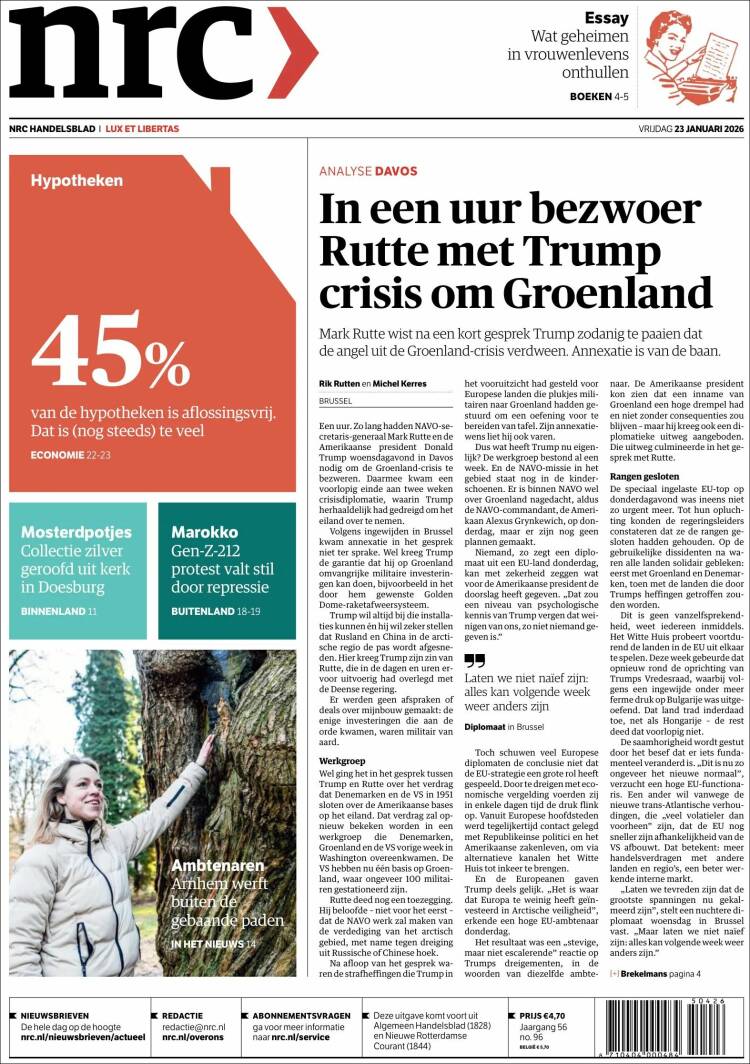 Portada de NRC Handelsblad (Pa&iacute;ses Bajos)