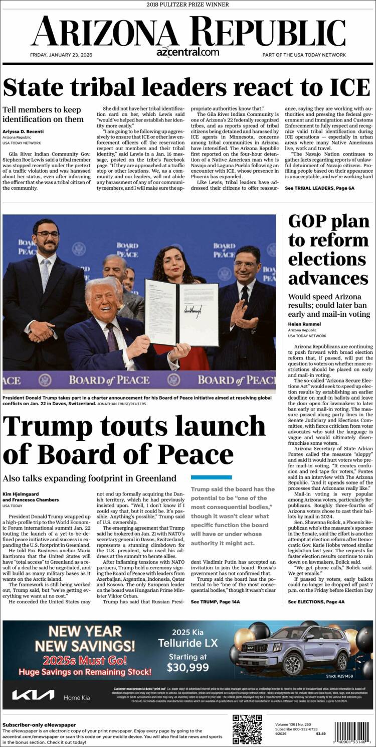 Portada de Arizona Republic News (USA)