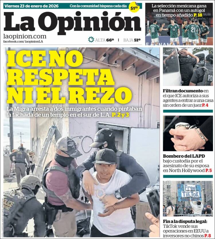 Portada de La Opinión (USA)