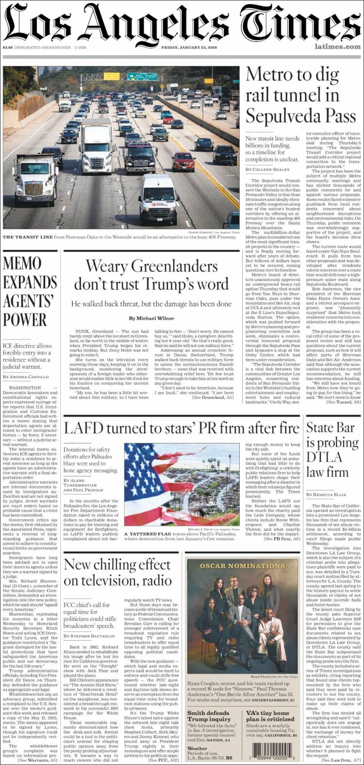 Portada de Los Angeles Times (&Eacute;tats-Unis)