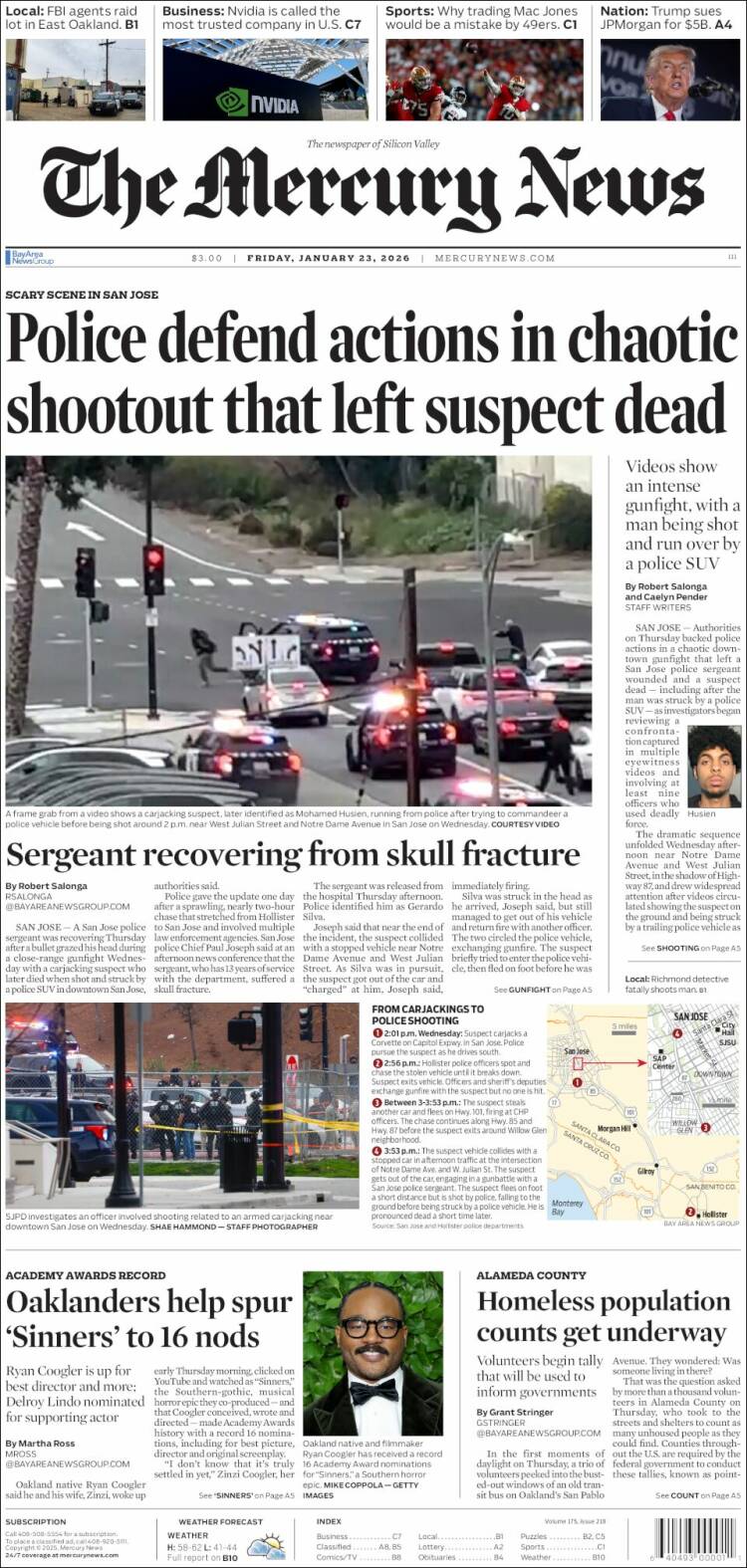 Portada de San Jose Mercury News (USA)