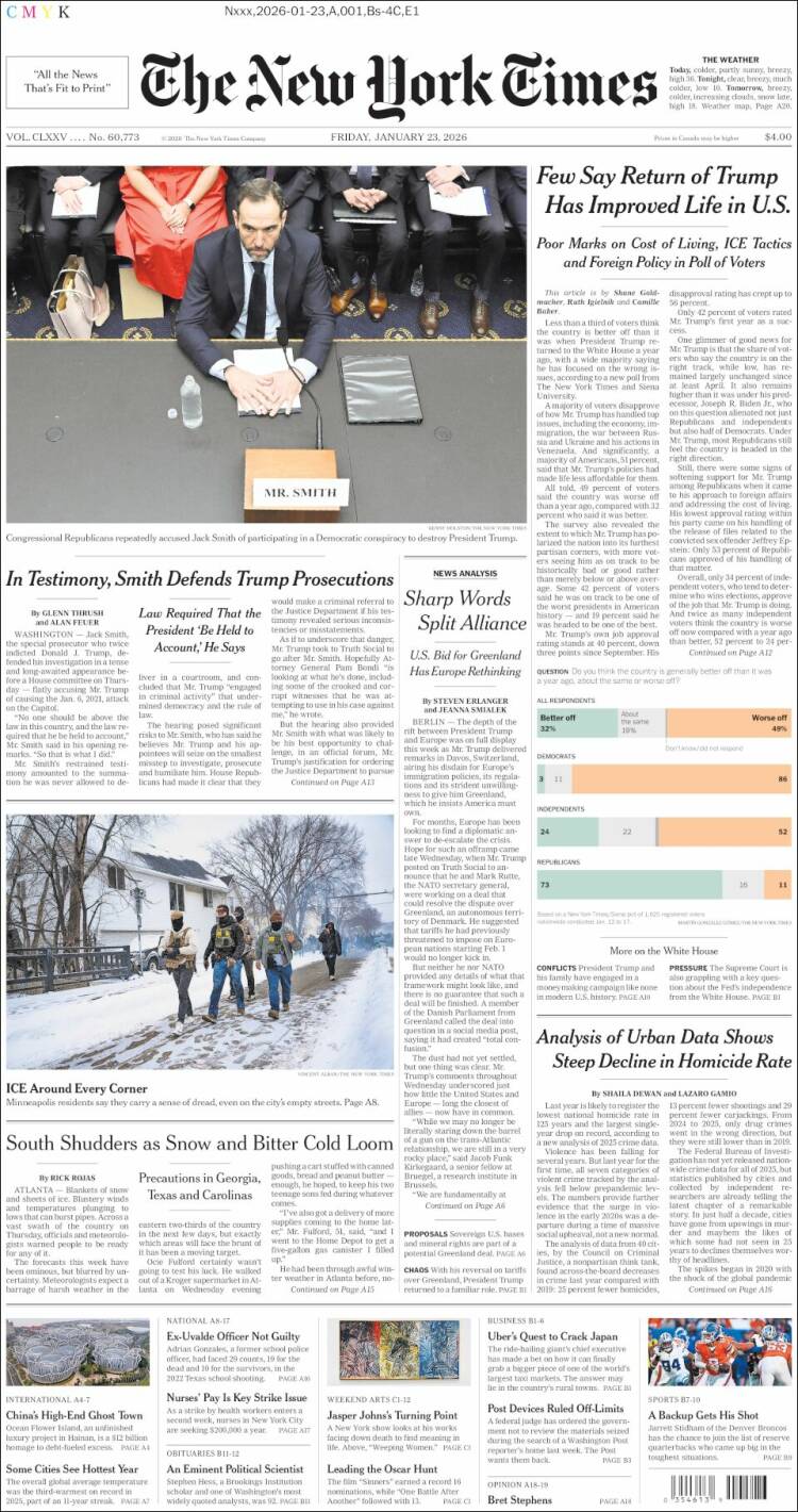 Portada de New York Times (&Eacute;tats-Unis)