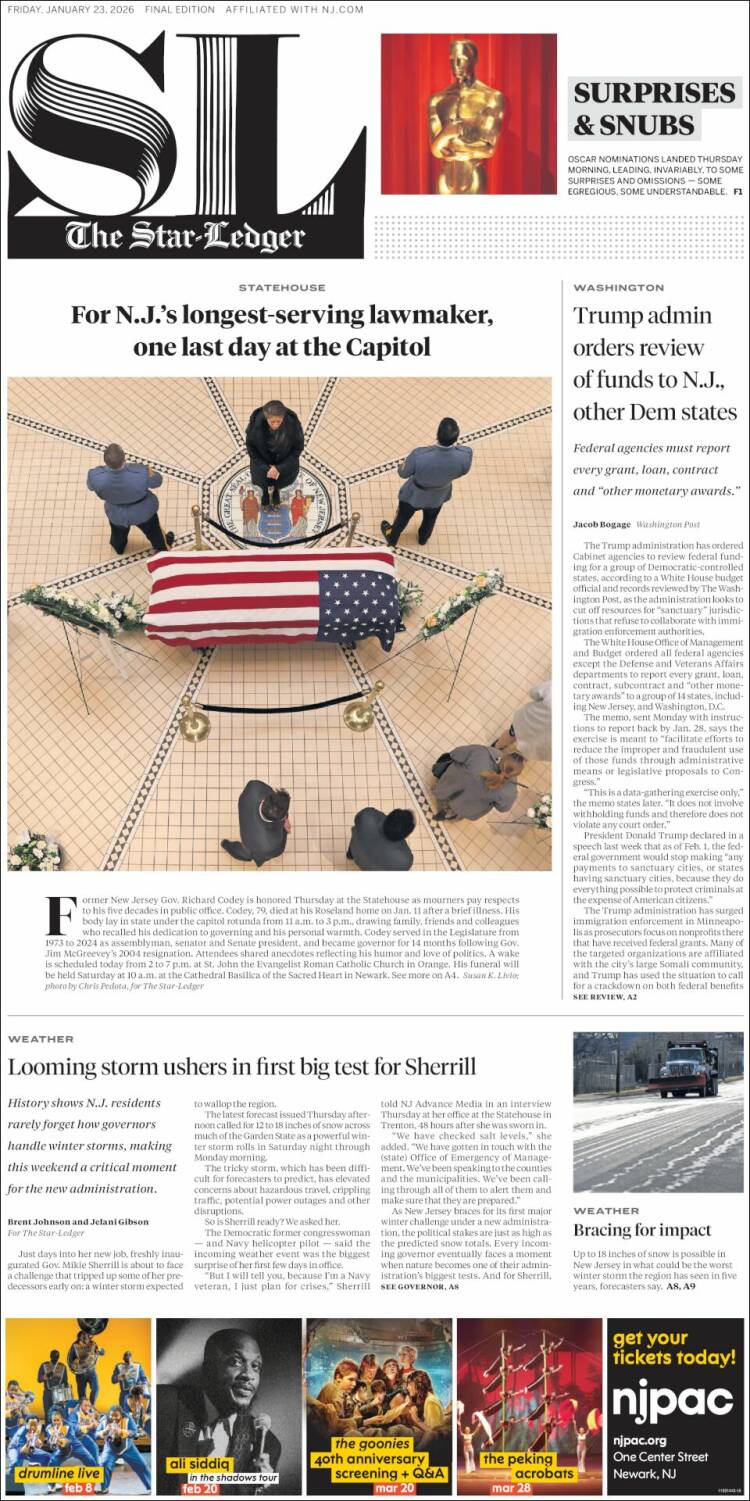 Portada de Star-Ledger (USA)