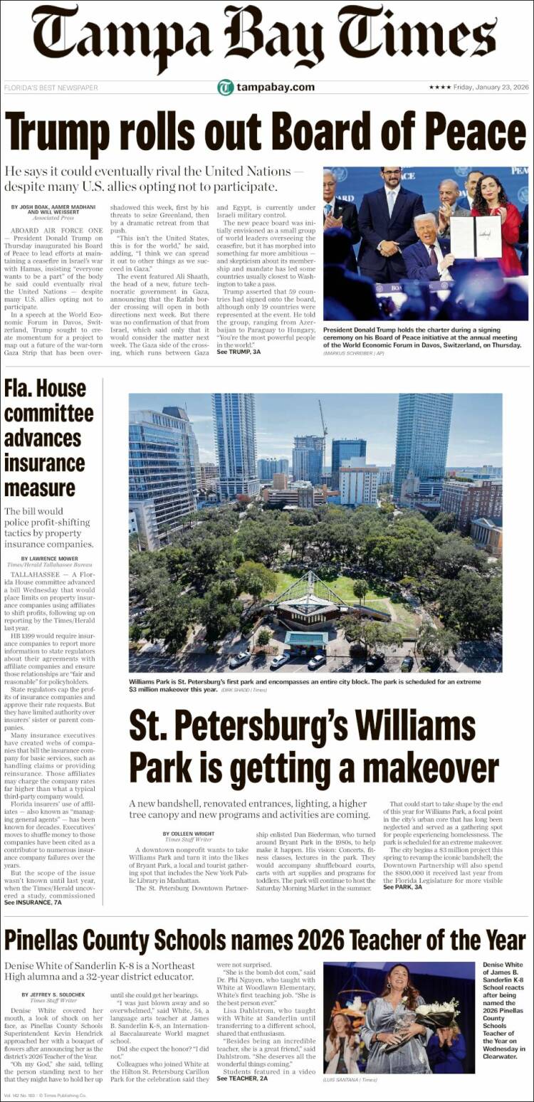 Portada de Tampa Bay Times (USA)