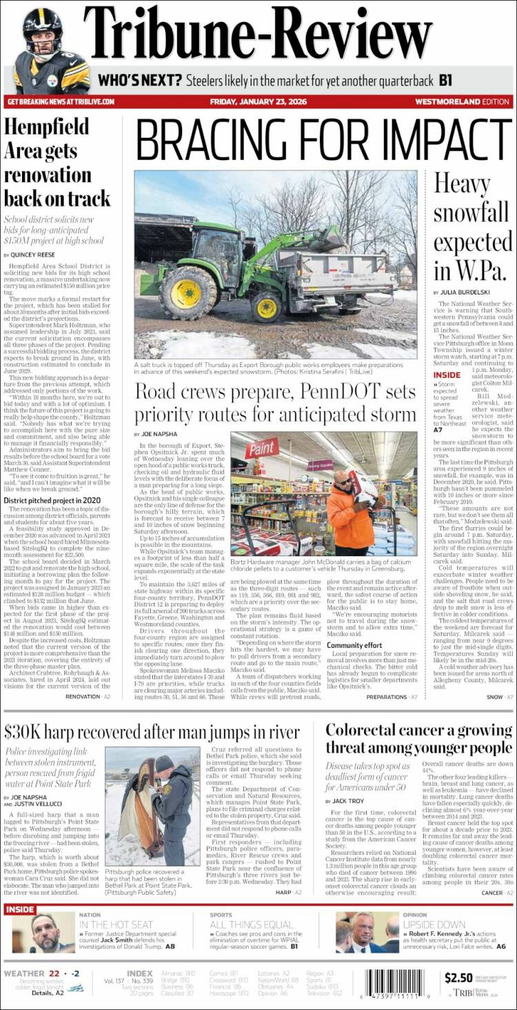 Portada de Tribune-Review (USA)