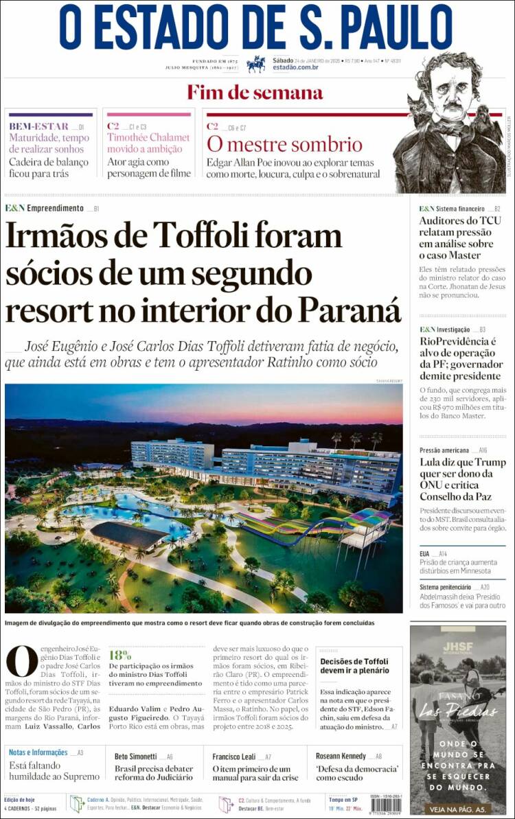 Portada de O Estado de São Paulo (Brasil)