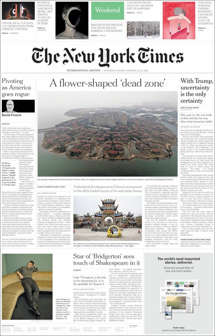Portada de International New York Times (Europa)