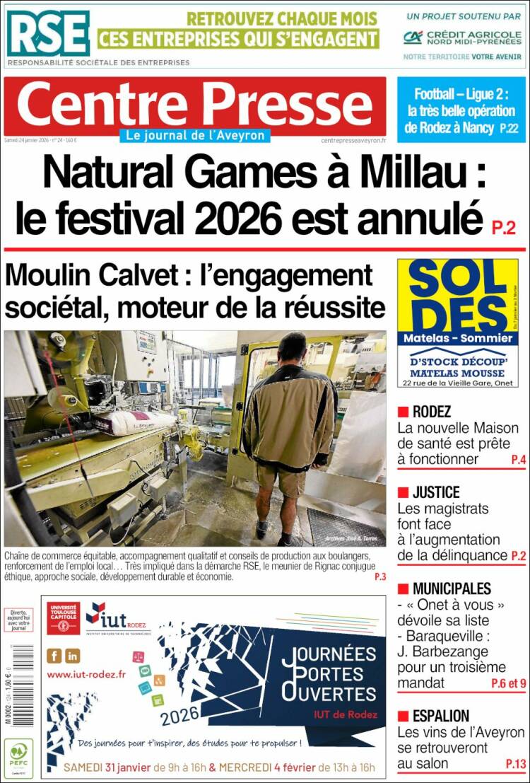 Portada de Centre Presse (Francia)