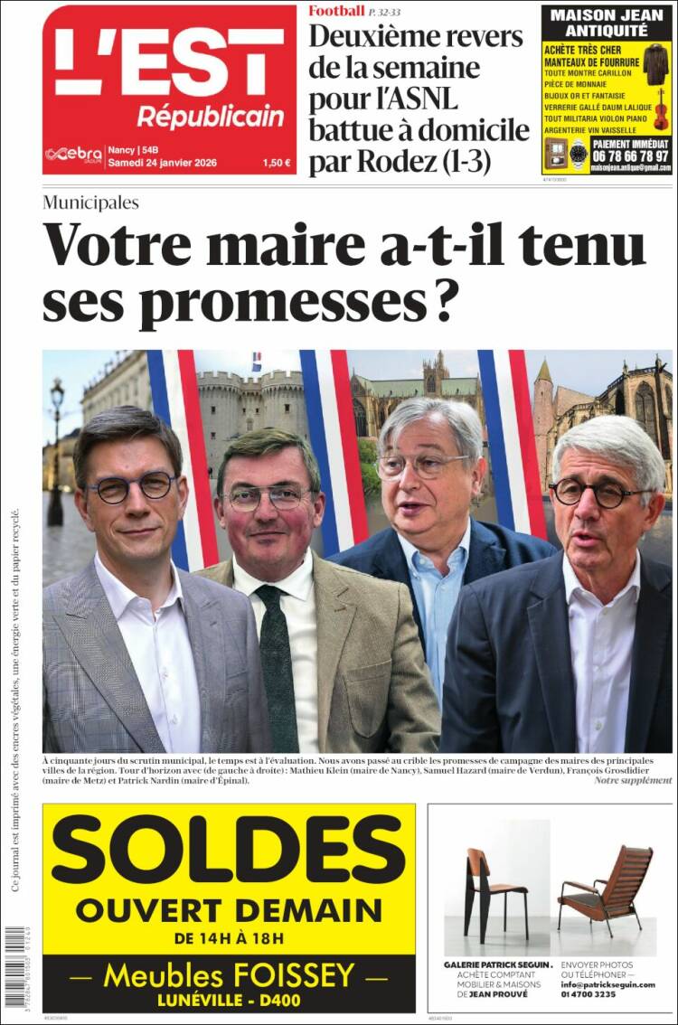 Portada de L'Est Republicain (Francia)