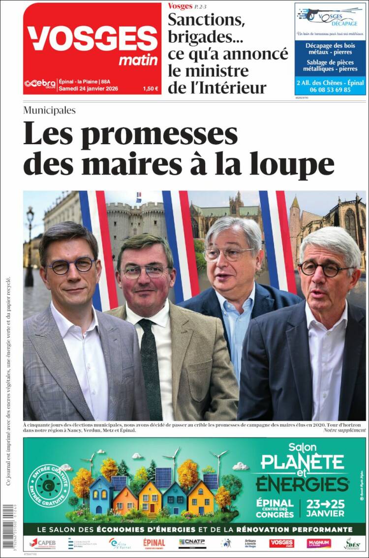 Portada de Vosges Matin (Francia)
