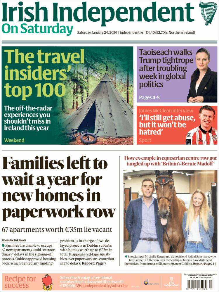 Portada de Irish Independent (Irlanda)