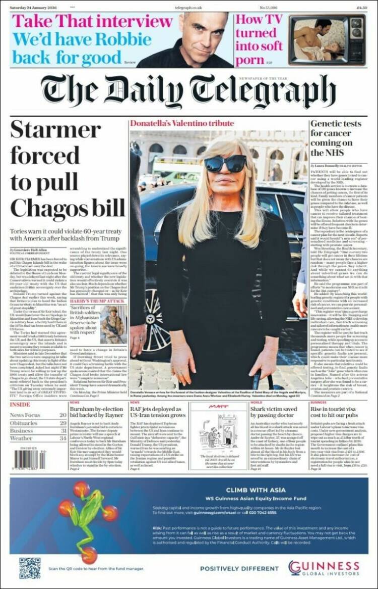 Portada de Daily Telegraph (Reino Unido)