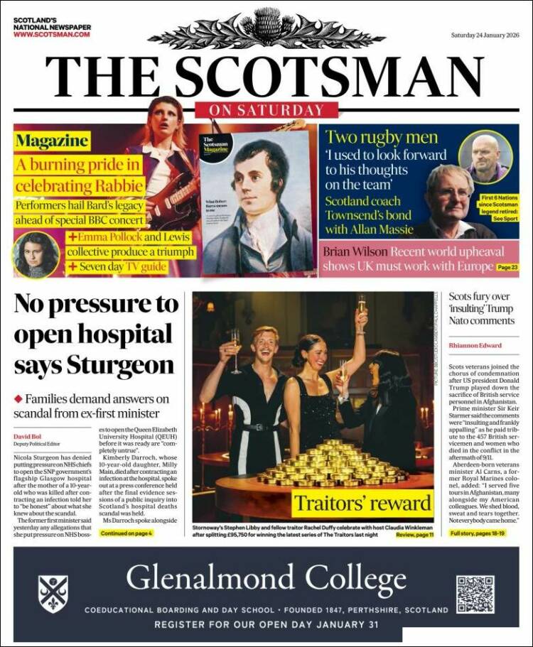 Portada de The Scotsman (Reino Unido)