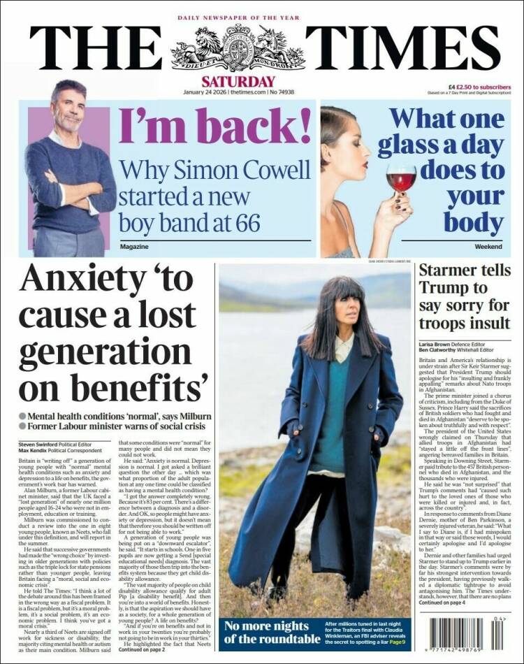 Portada de The Times (Reino Unido)