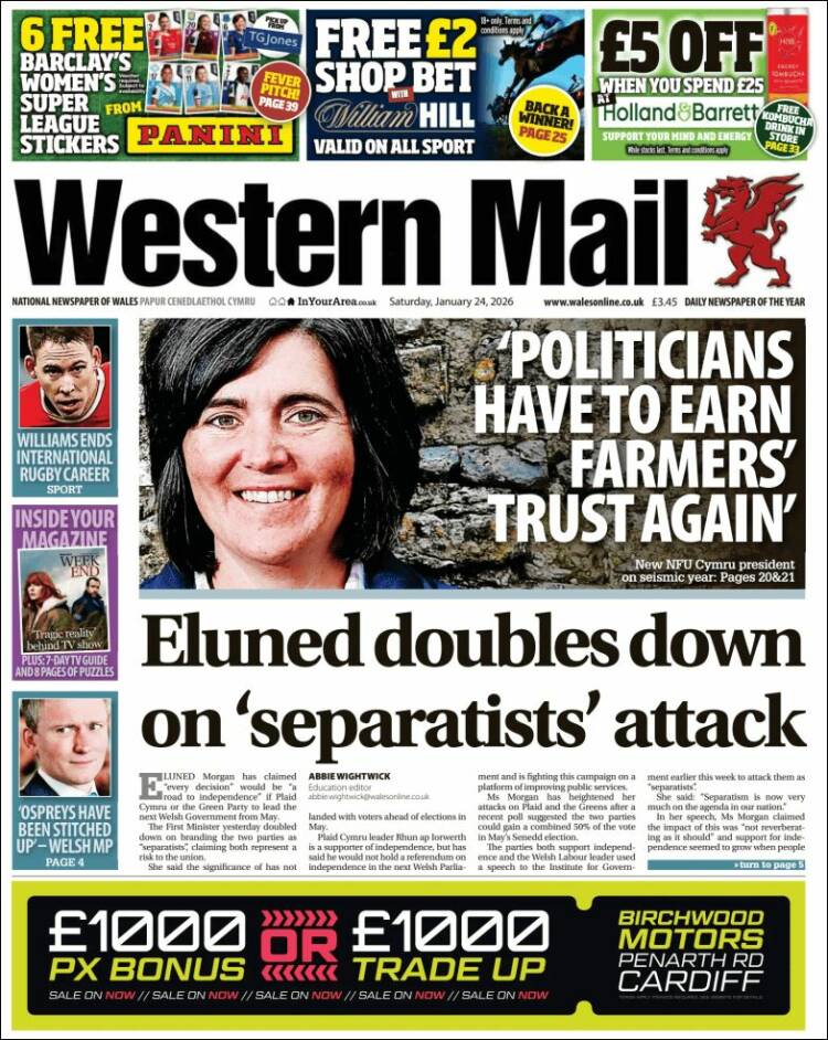 Portada de Western Mail (Reino Unido)