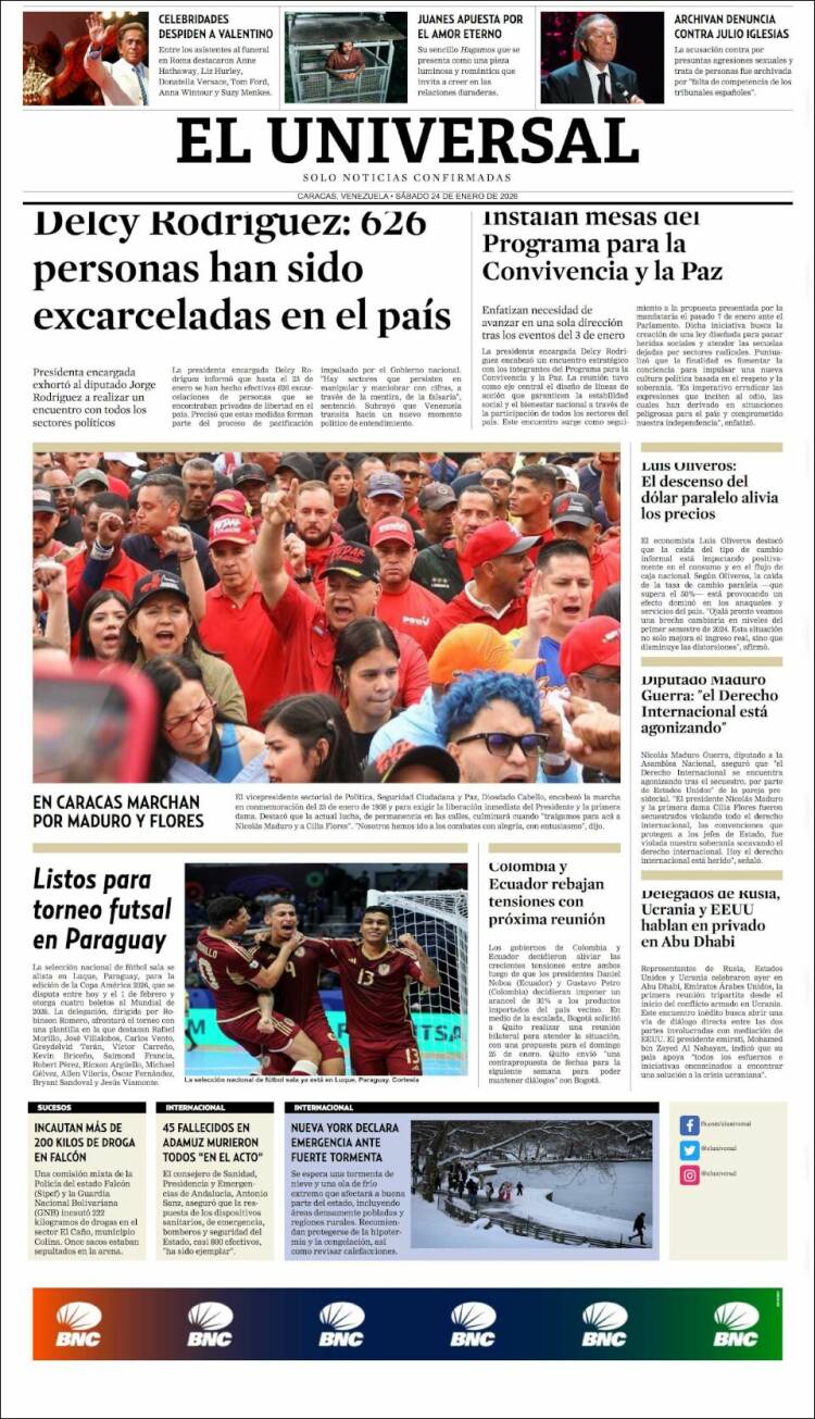 Portada de Universal (Venezuela)