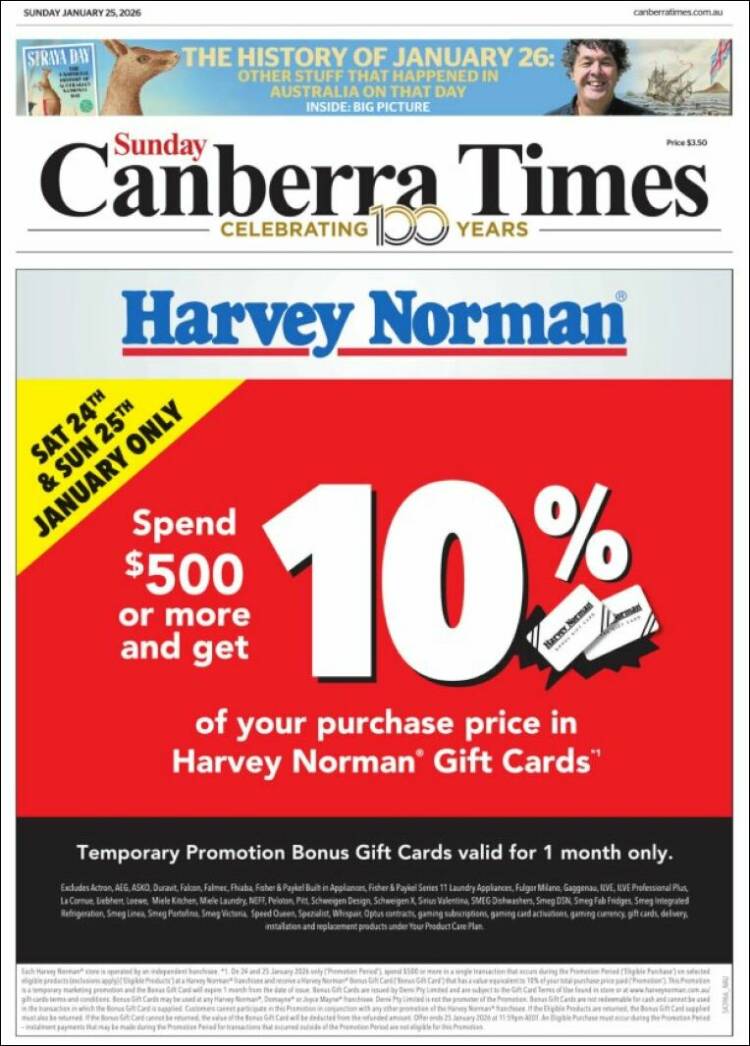 Portada de The Canberra Times (Australia)