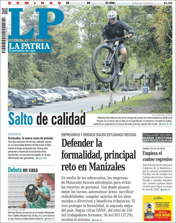 Portada de La Patria (Colombia)