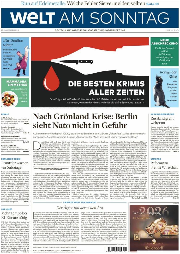 Portada de Die Welt (Alemania)