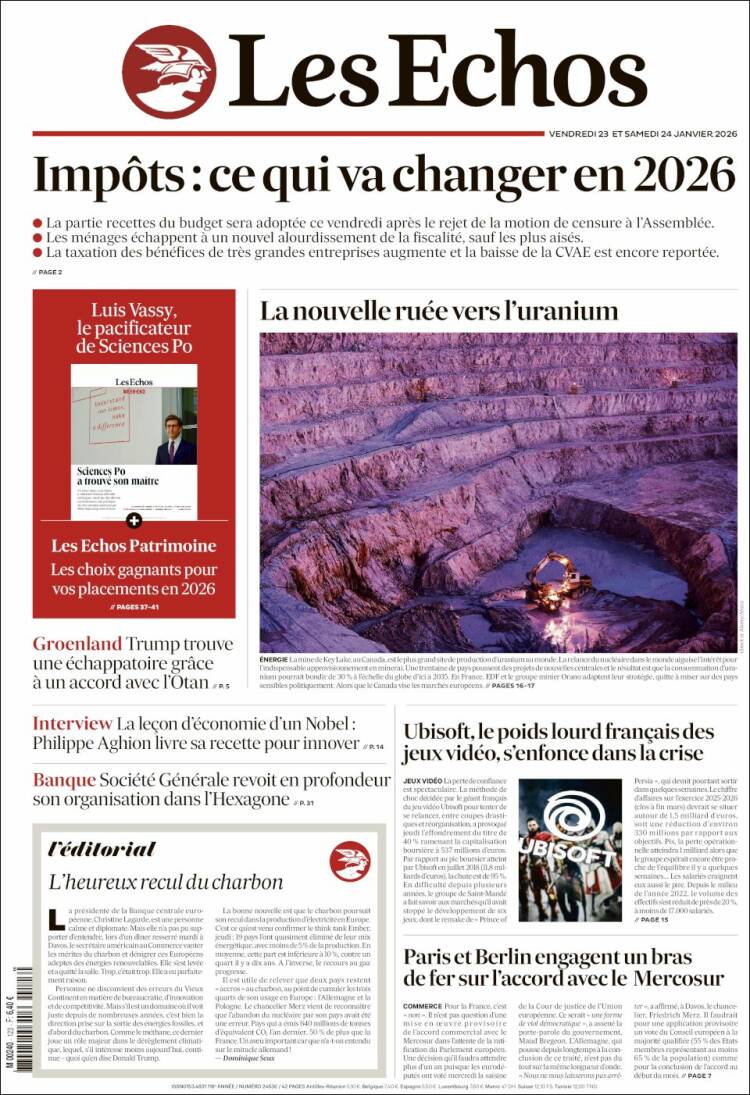 Portada de Les Echos (Francia)
