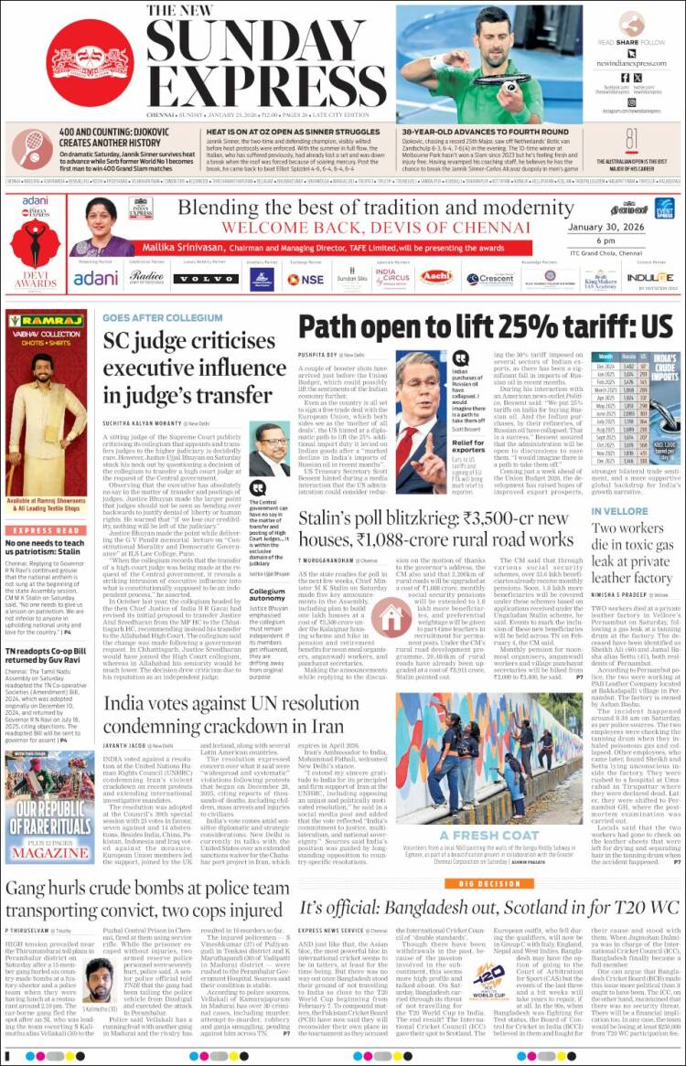 Portada de New Indian Express (India)