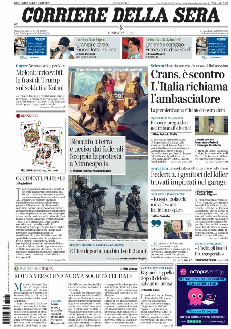 Portada de Corriere della Sera (Italia)