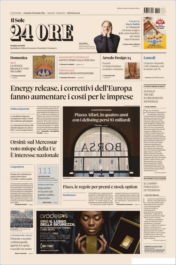 Portada de Il Sole 24 ORE (Italia)