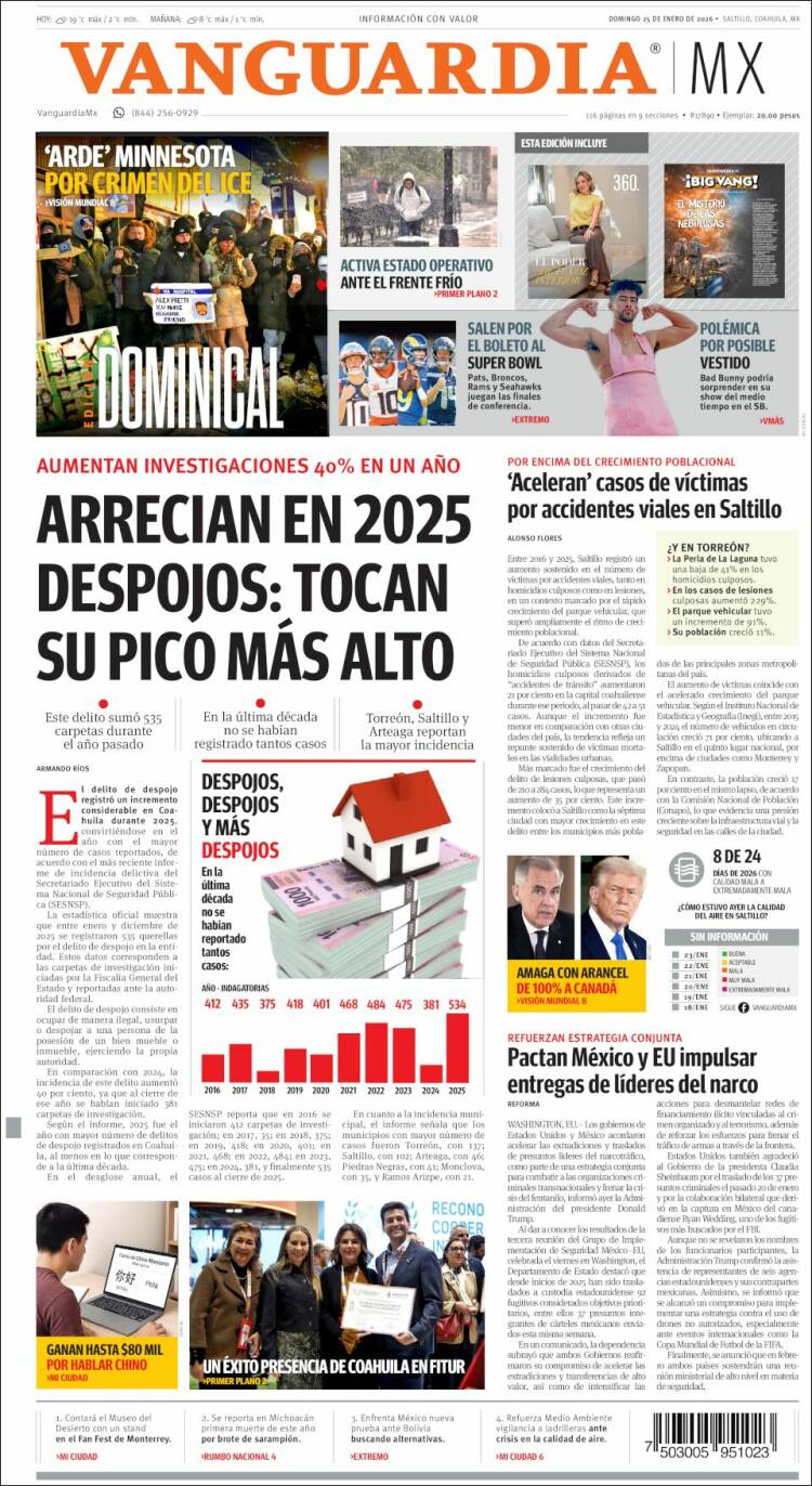 Portada de Vanguardia (M&eacute;xico)