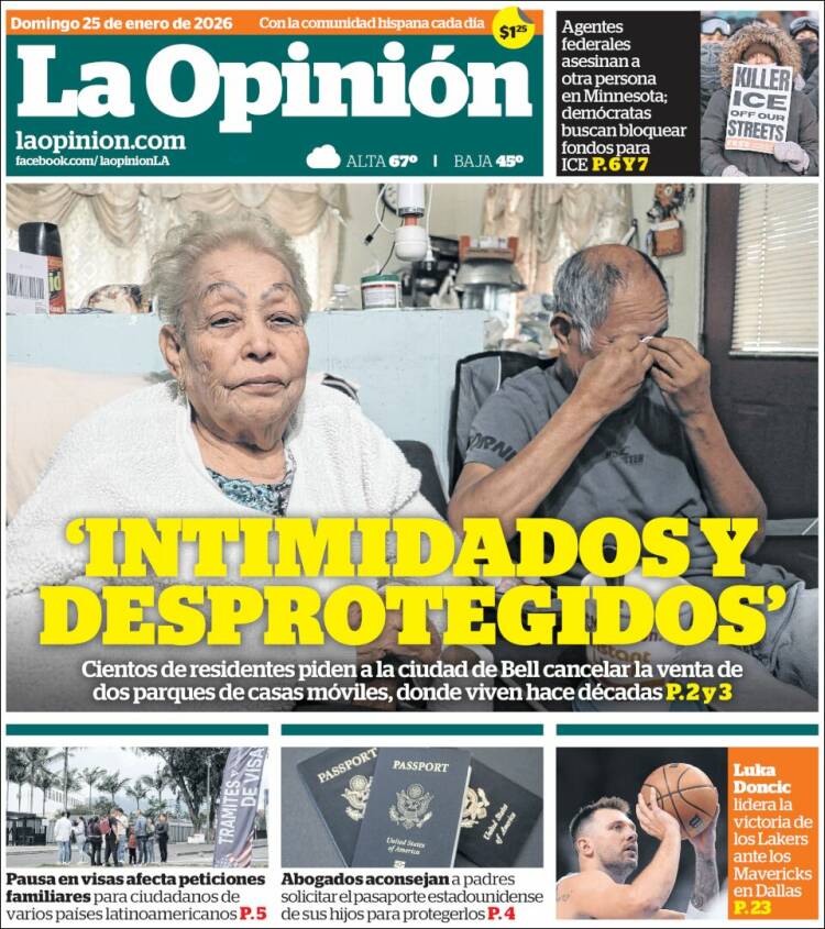 Portada de La Opinión (&Eacute;tats-Unis)