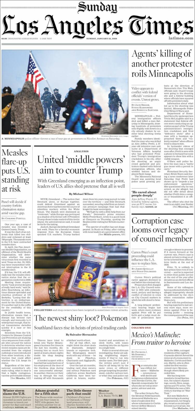 Portada de Los Angeles Times (USA)