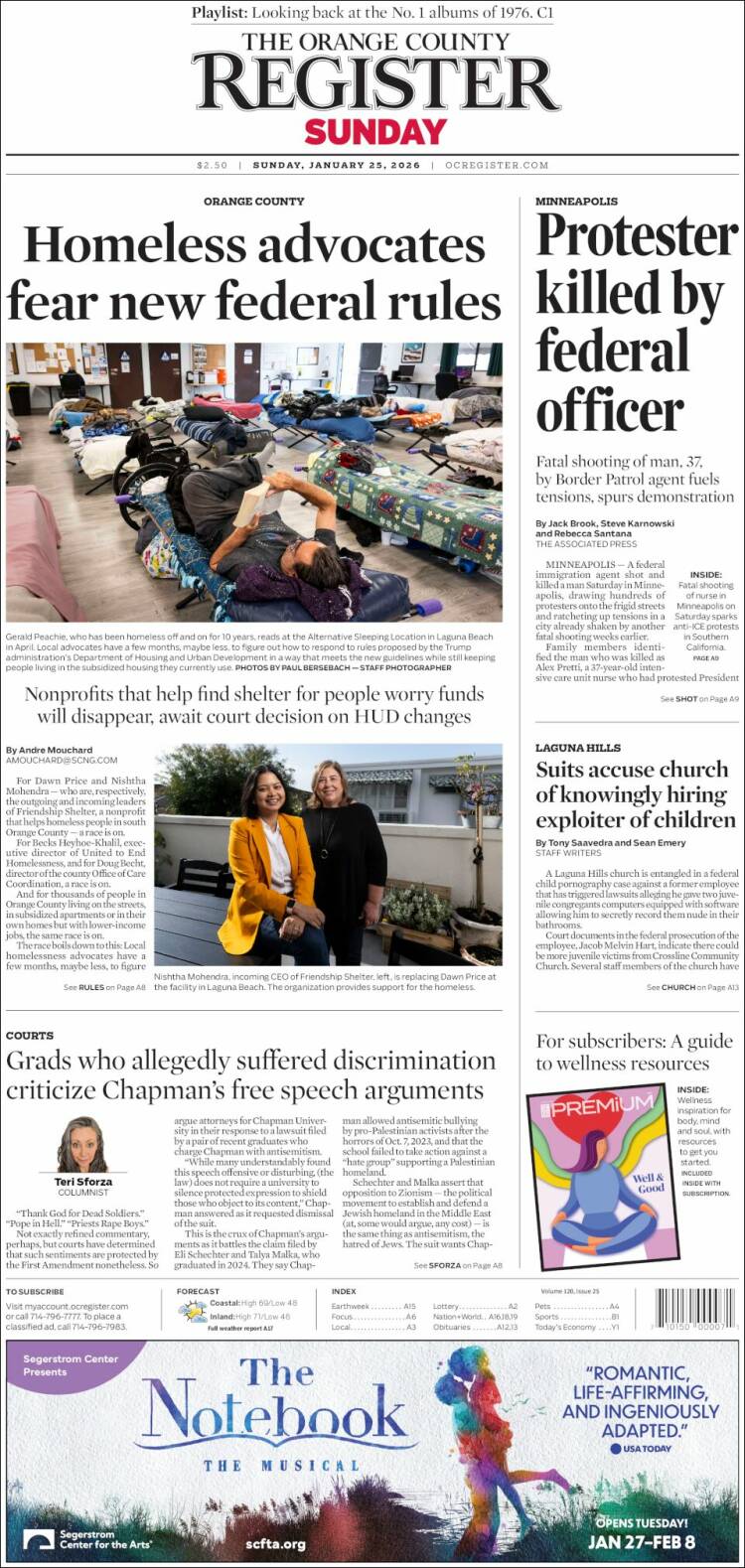 Portada de The Orange County Register (USA)