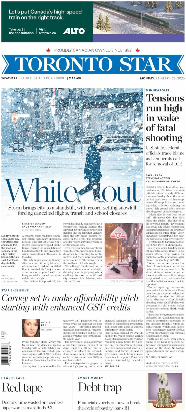 Portada de The Toronto Star (Canad&aacute;)