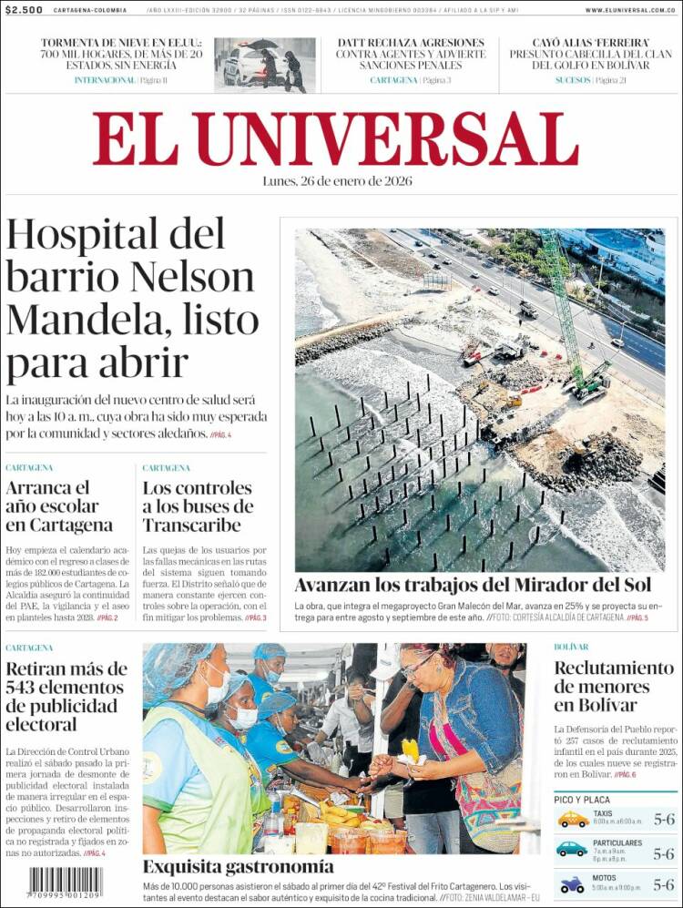 Portada de El Universal (Colombia)
