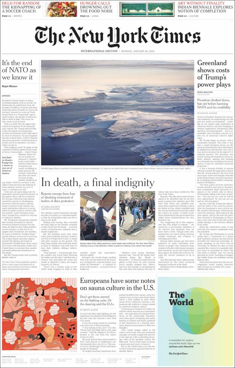Portada de International New York Times (Europa)