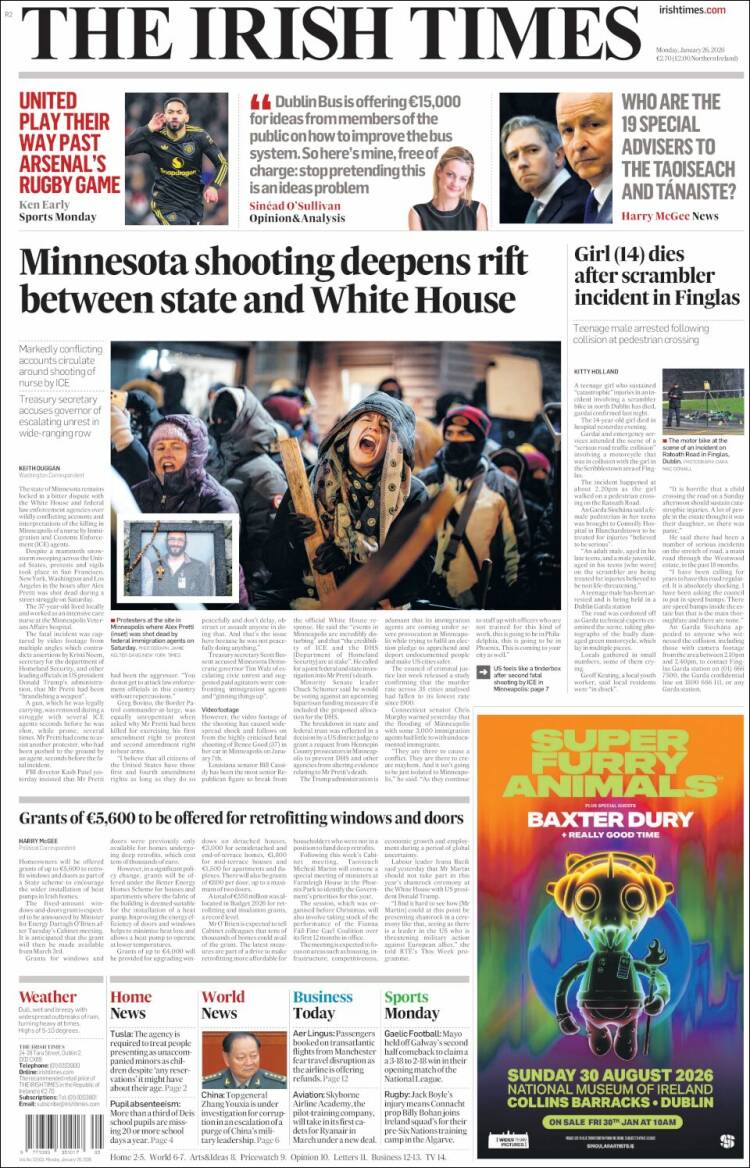 Portada de Irish Times (Irlanda)