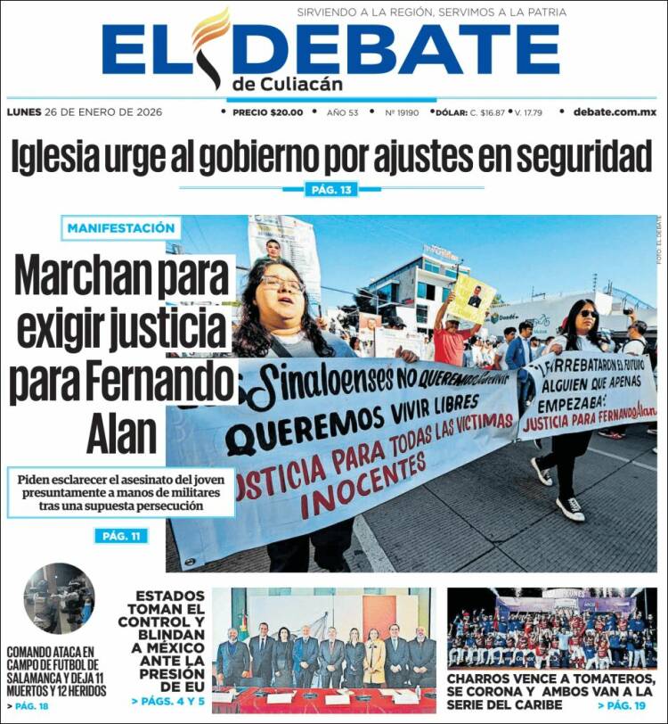Portada de El Debate de Culiacán (M&eacute;xico)