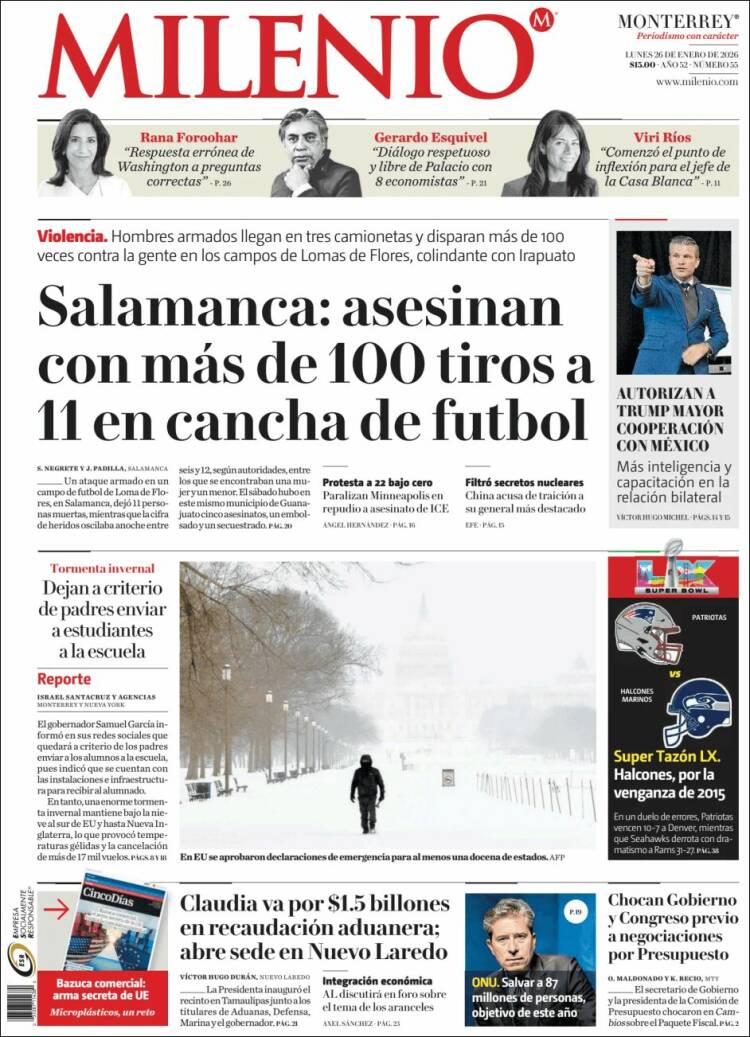 Portada de Milenio de Monterrey (M&eacute;xico)