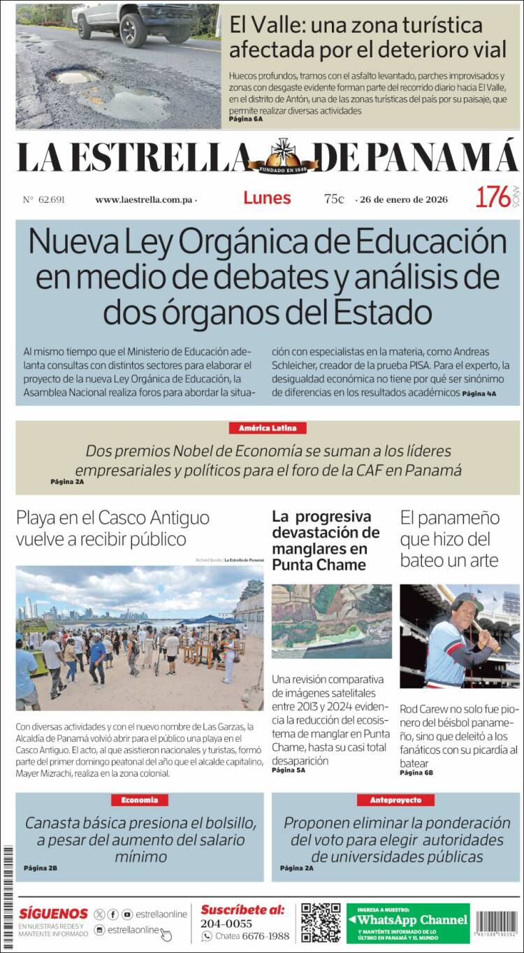 Portada de La Estrella de Panamá (Panam&aacute;)