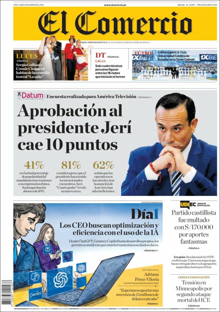 Portada de El Comercio (Per&uacute;)