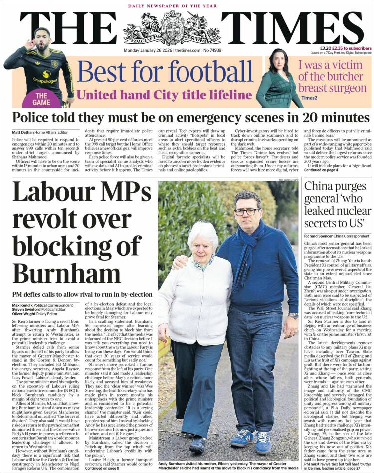 Portada de The Times (Reino Unido)