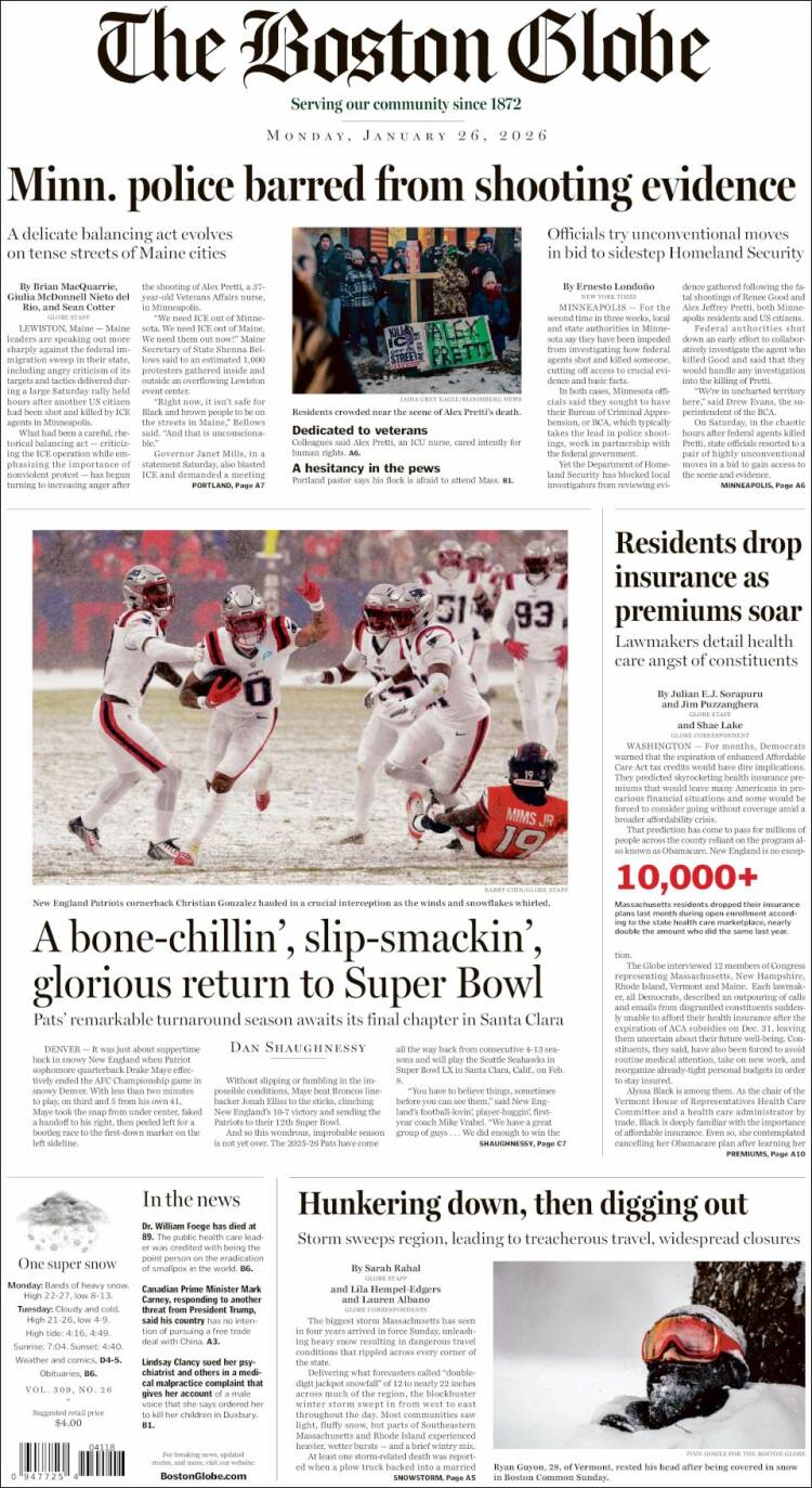 Portada de Boston Globe (USA)