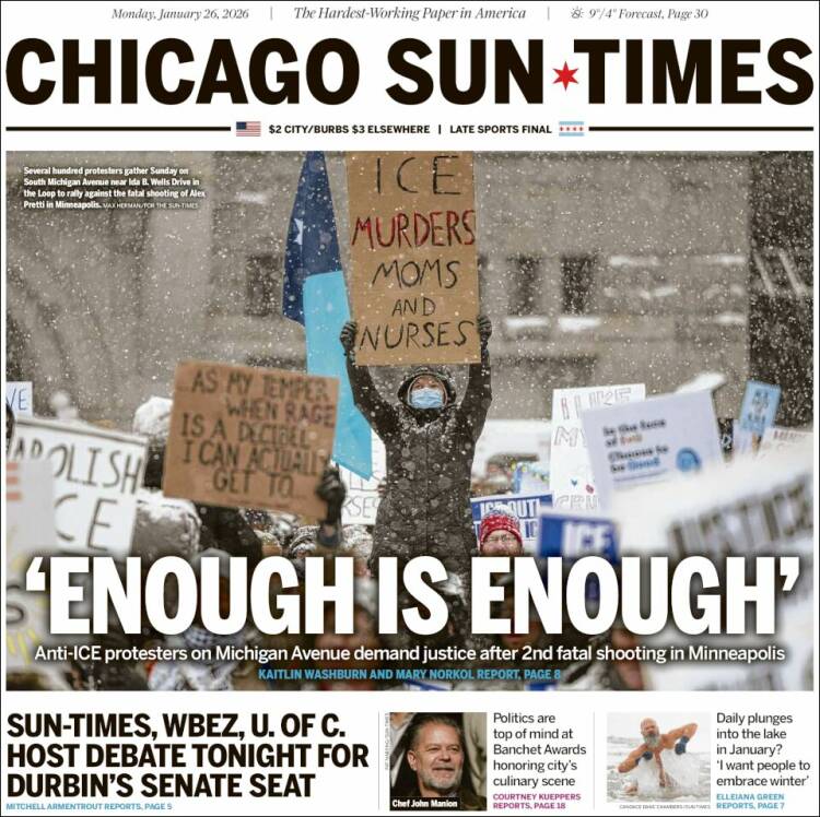 Portada de Chicago Sun-Times (USA)