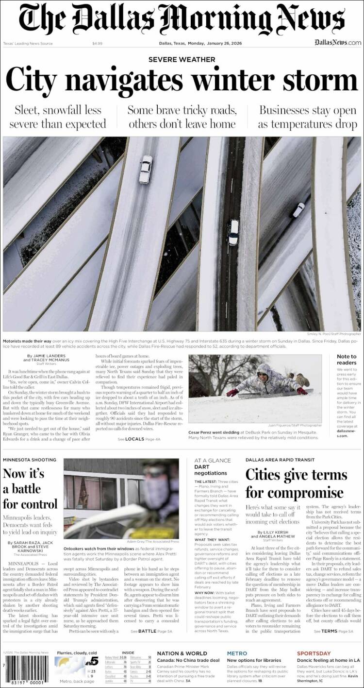 Portada de Dallas Morning News (USA)