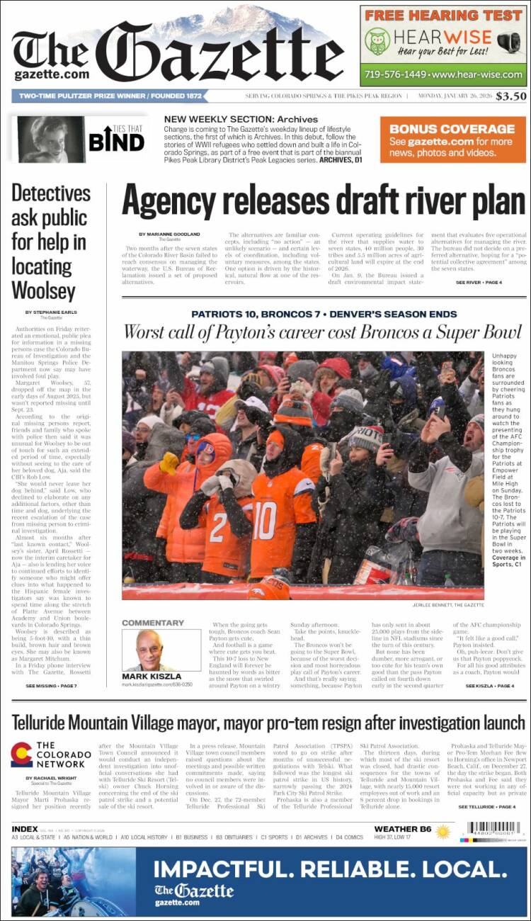 Portada de The Gazette (USA)