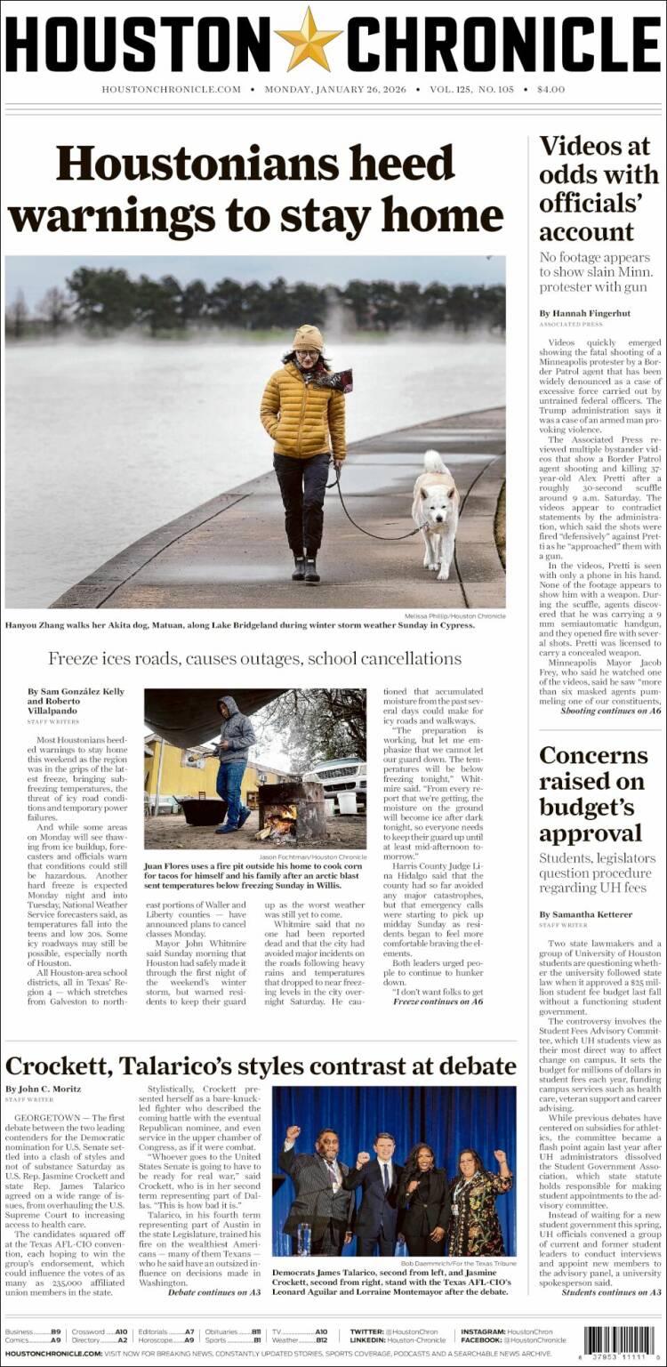 Portada de Houston Chronicle (USA)