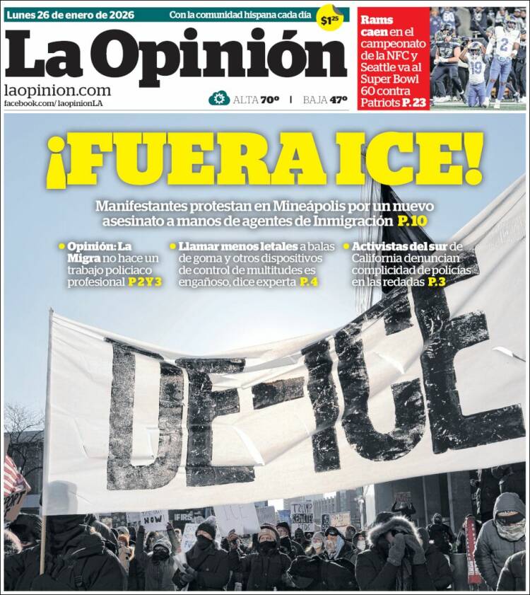 Portada de La Opinión (USA)